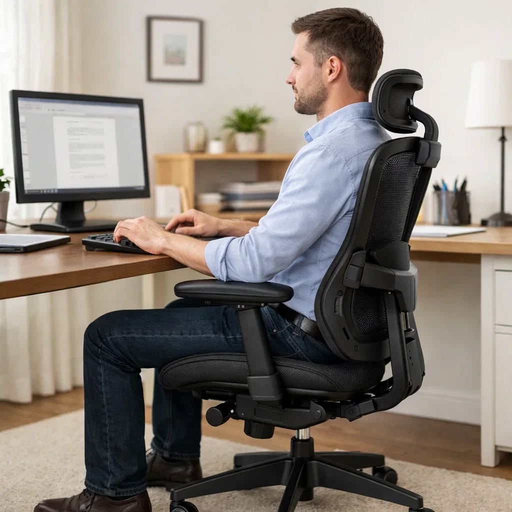 3D illustration of a spine and office chair alignment